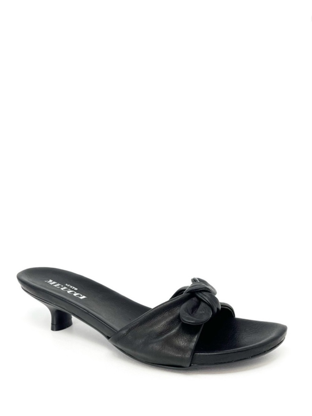 Sesto Meucci Kitten Heel Leather Sandals Black Size 8.5 **Narrow** Mules EUC